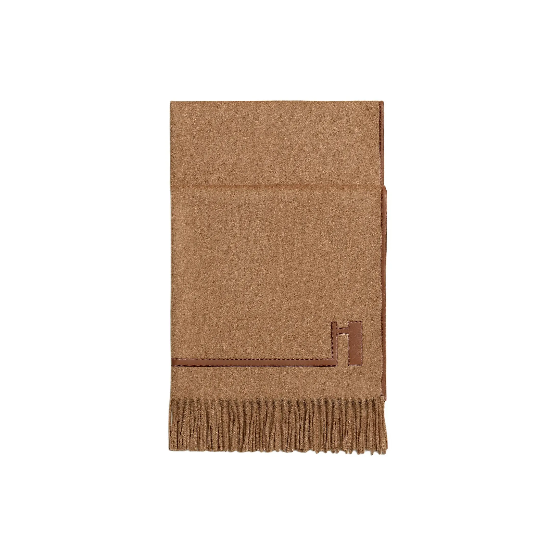 HERMES Camel Hair Knit Scarves Unisex Brown
