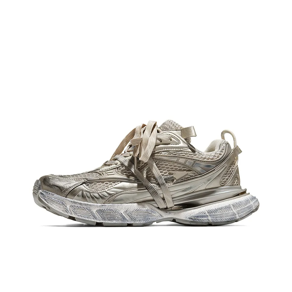 Crow Bear Genesis Clay Dye Series Polished Distressed Couple Chunky Sneakers Unisex Champagne Mud