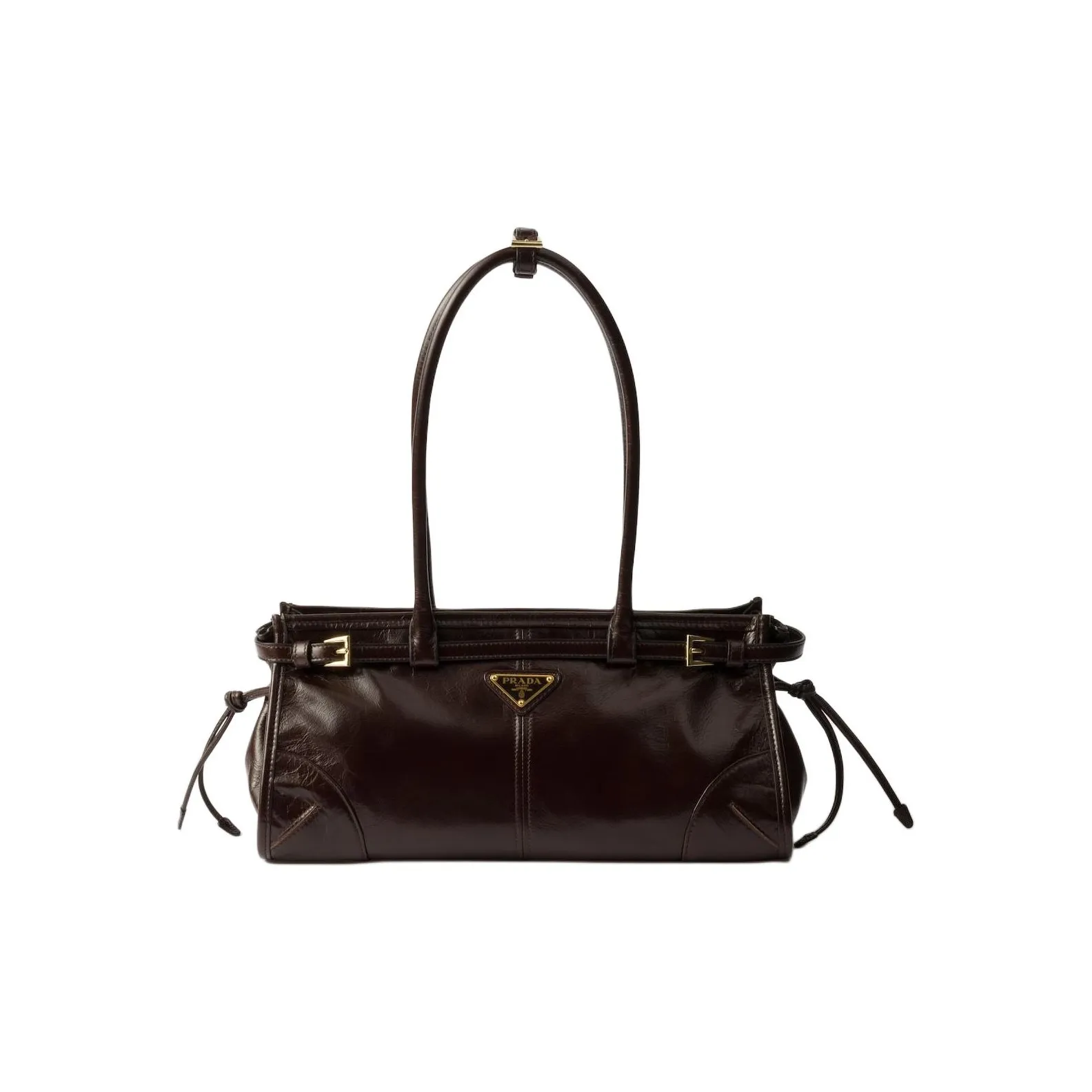PRADA Leather One Shoulder Handbags Medium Size Women's Dark Brown