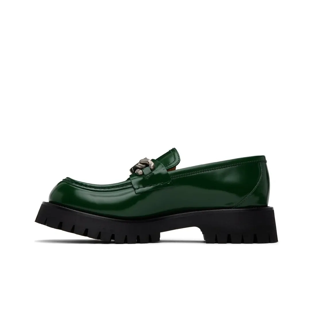 GUCCI Interlocking G Loafers Men's Green Black