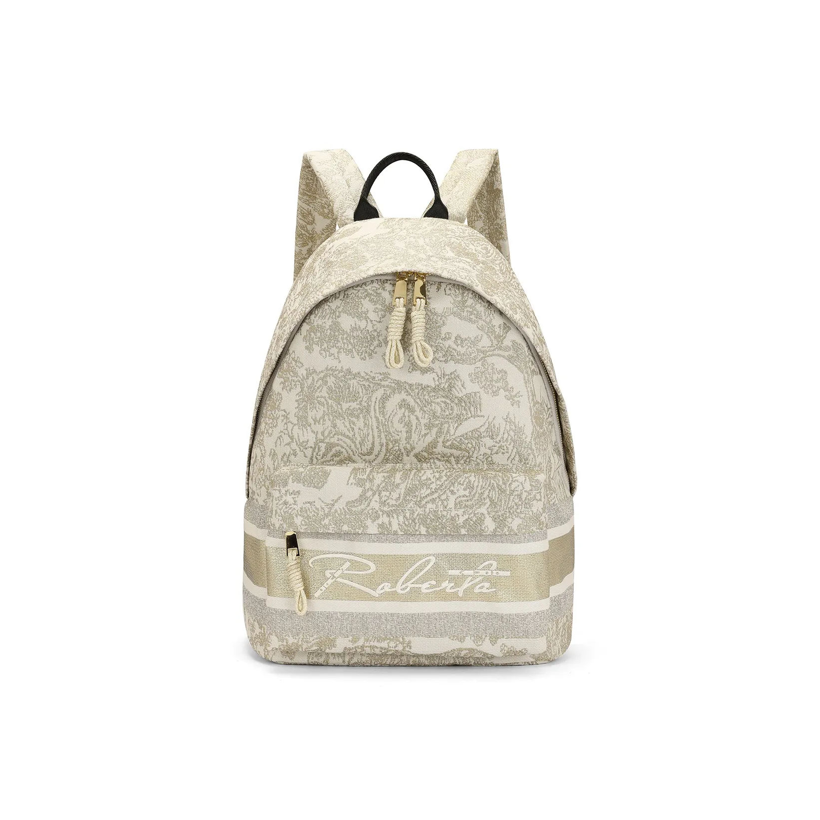 ROBERTA DI CAMERINO Fabric Backpack Laptop Backpack Tubas Unisex Ecru Jacquard Gold