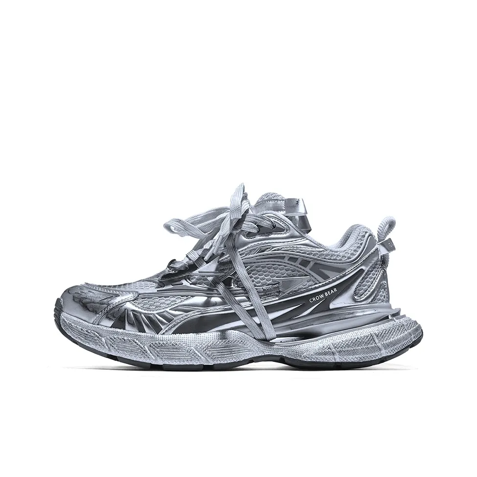 Crow Bear Genesis Clay Dye Series Chunky Sneakers Unisex Low Top Silver