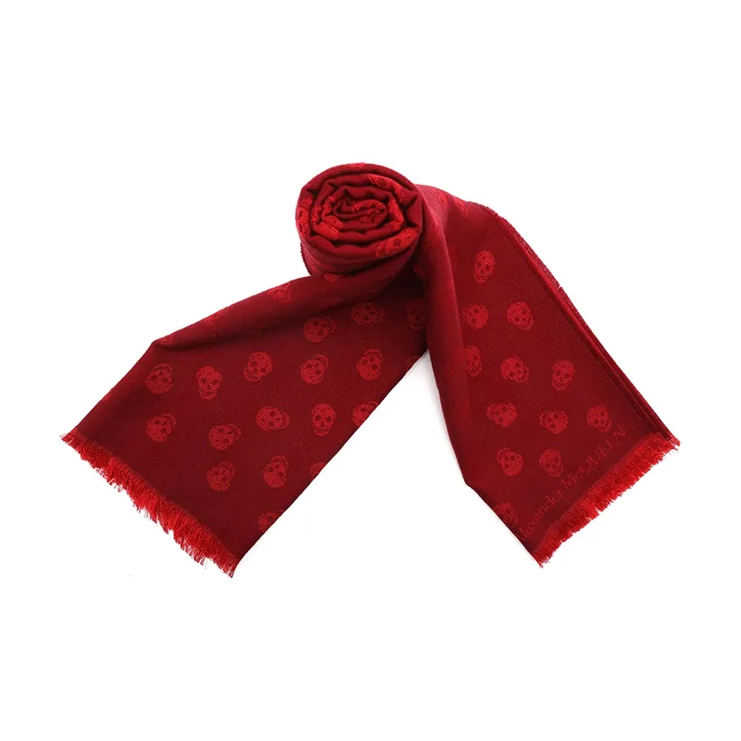 Alexander McQueen Wool, Mulberry Silk Knit Scarves Unisex Dark Red