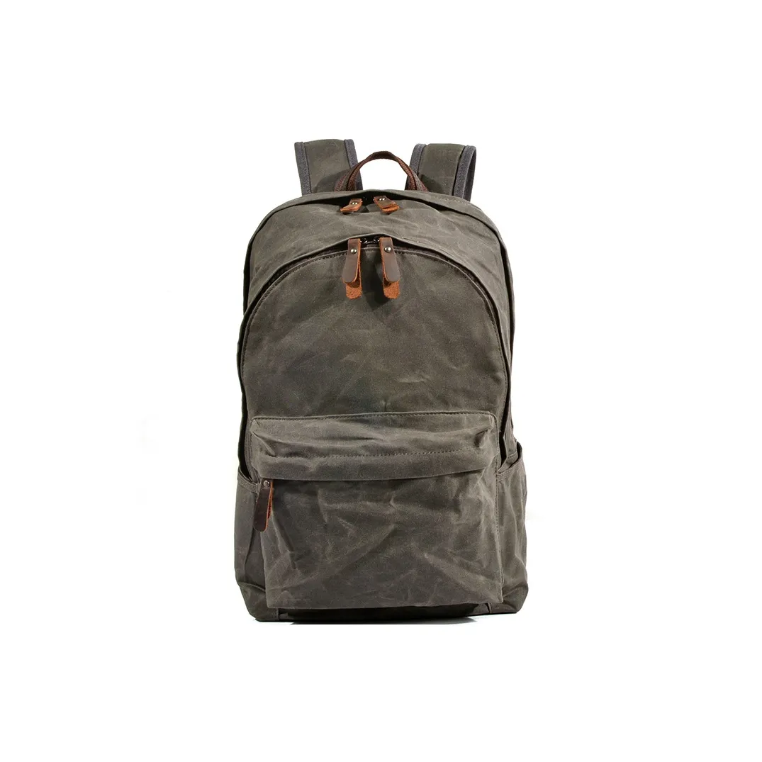 TTaG．baG Water Resistant Oil Wax Canvas With Top Grain Cow Leather Backpack Unisex Jasper/Black/Khaki