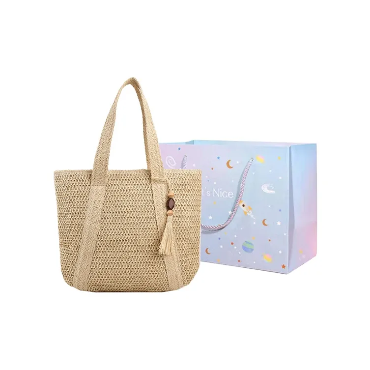 GOX Straw Woven Shoulder Bag Women's Beige/Green/Khaki