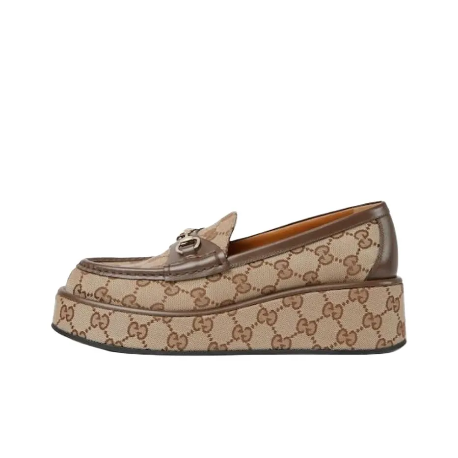 GUCCI Women's Horsebit Wedge Loafer 'GG Supreme   Beige' Women's