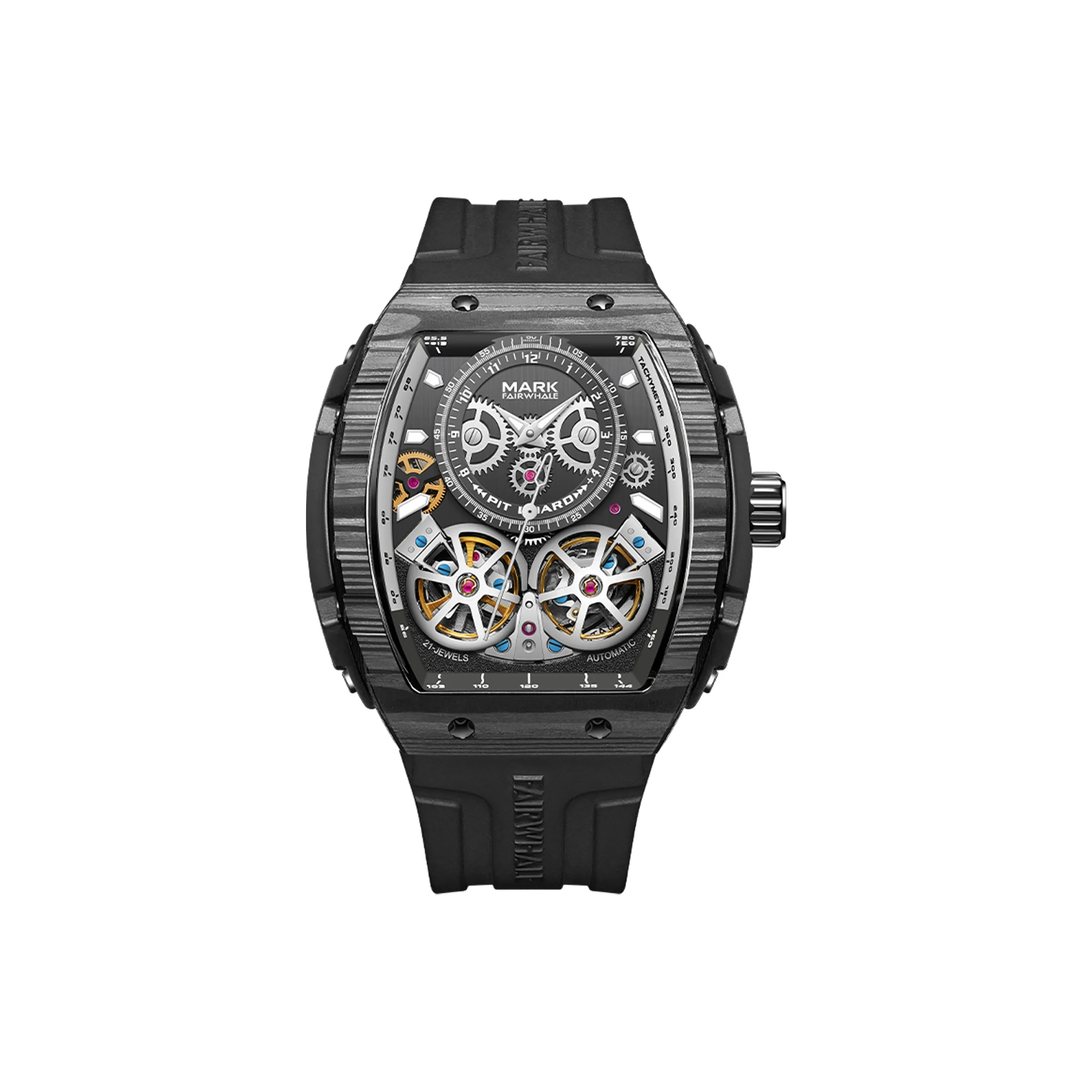 FAIRWHALE Automatic Mechanical Movement Silicone Strap Watch Men's Watches Black Dial
