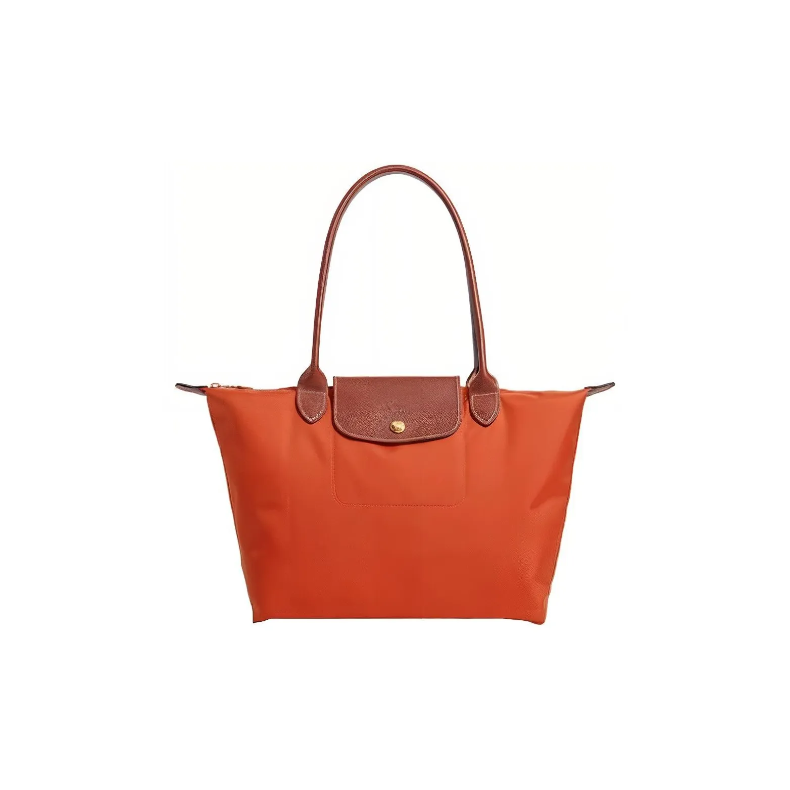 LONGCHAMP Le Pliage Polyamide Canvas With Leather Tote Shopping Bag One Shoulder Handbag Large Size Women's Orange