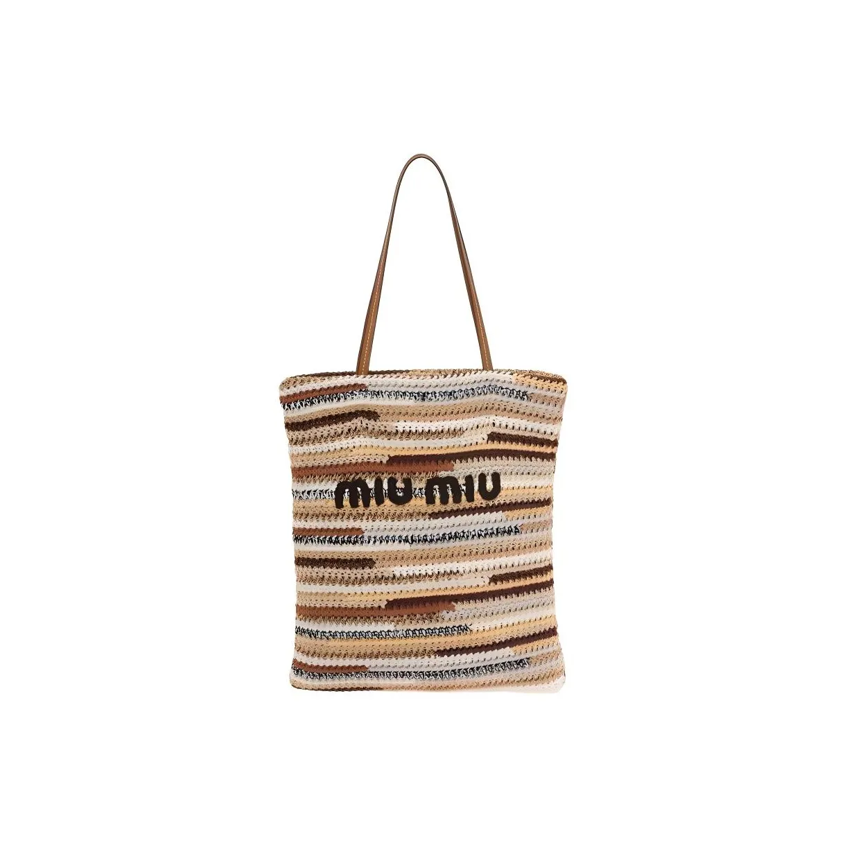 MIU MIU Threading Needle Woven Tote Bag, Shopping Bag, embroidered-logo Bag, Handbag Women's Multicolor
