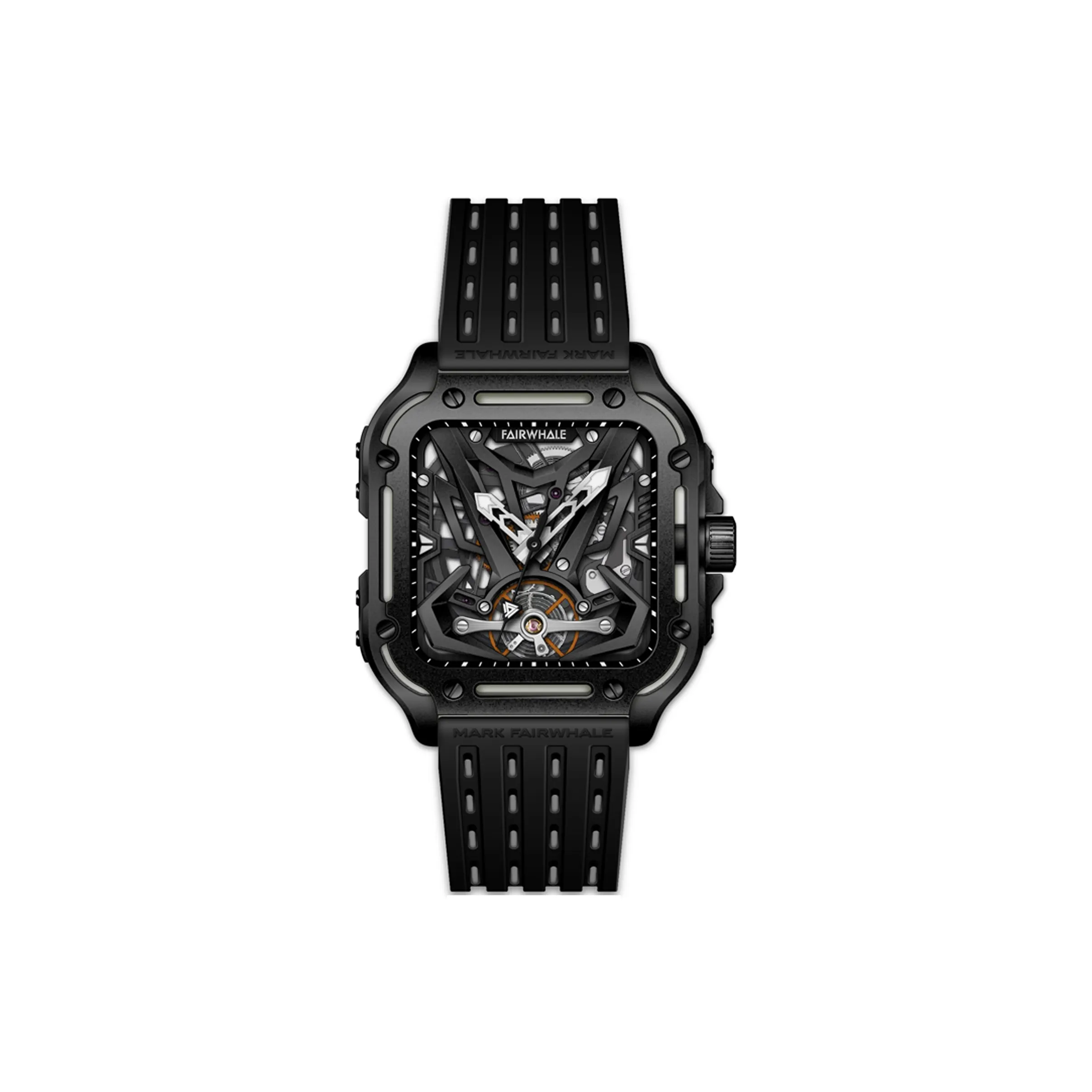 FAIRWHALE Pioneer Collection Men's Watch Automatic Mechanical Movement Silicone Strap Watch Unisex Black Dial