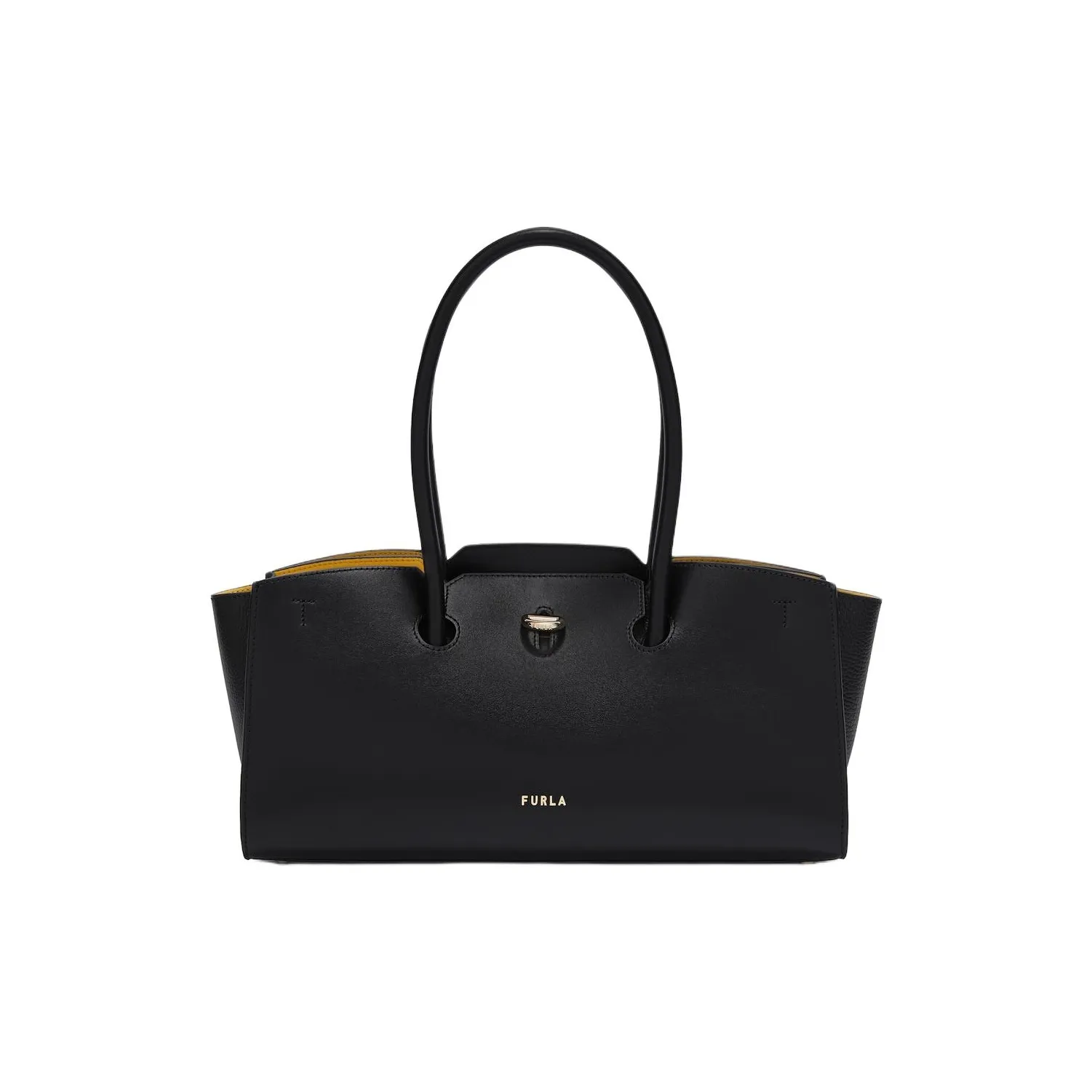 Furla Рельефная Телячья Кожа Сумка через плечо Большая Женская Черная