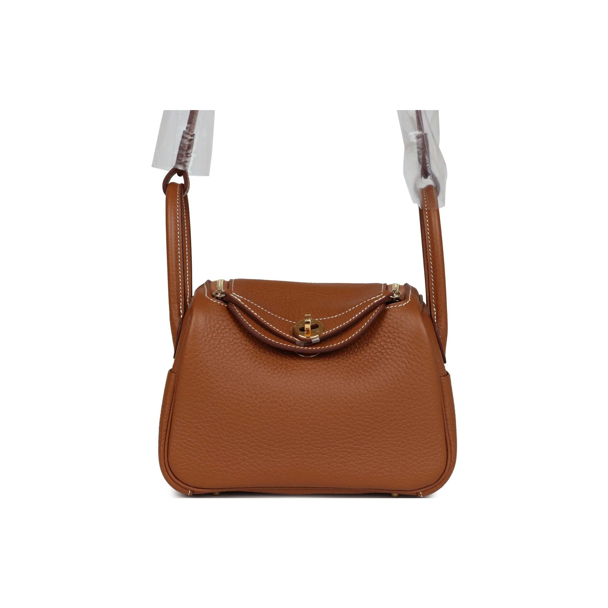 HERMES Lindy Clemence Leather Handbag, Shoulder Bag, Crossbody Bag Mini Women's 37 Gold Brown