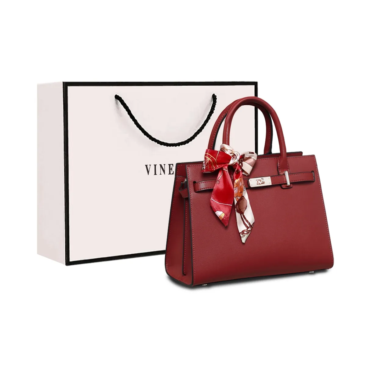 VINEY Cow Leather Handbag Tubas Women's Red/Black