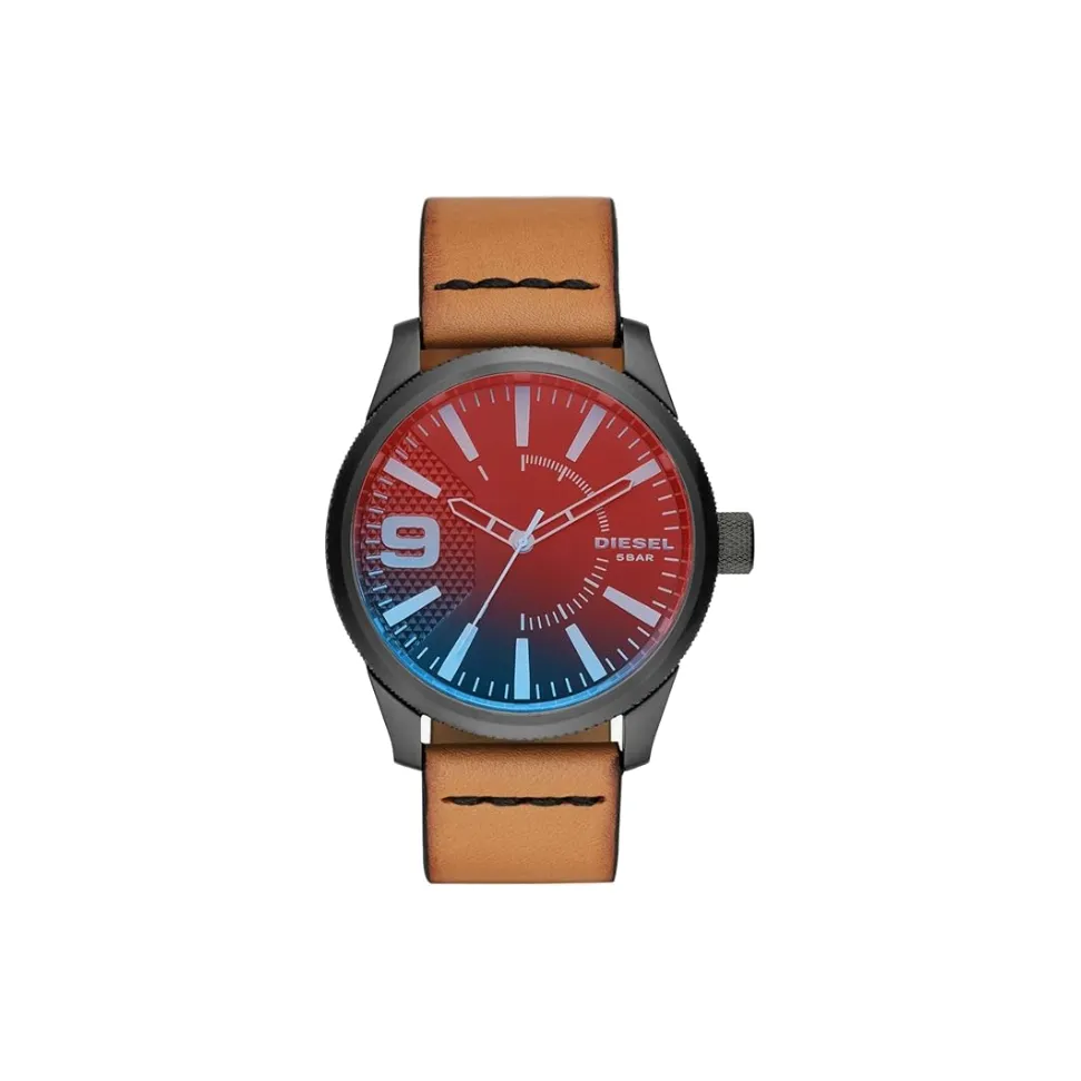 DIESEL Наручные часы Кварцевый механизм Кожаный ремешок 53 мм Красный циферблат Унисекс