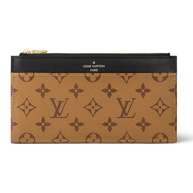 LOUIS VUITTON Monogram Reverse Coated Canvas Cow Leather Patchwork Clutch Unisex Brown