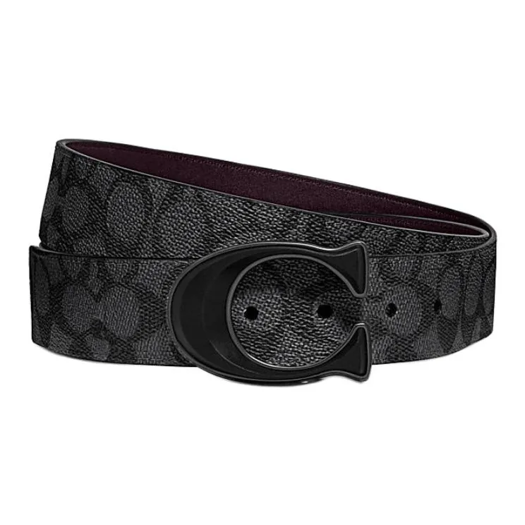 COACH Coated Canvas With Calfskin Leather Belts Men's Black 3.8CM