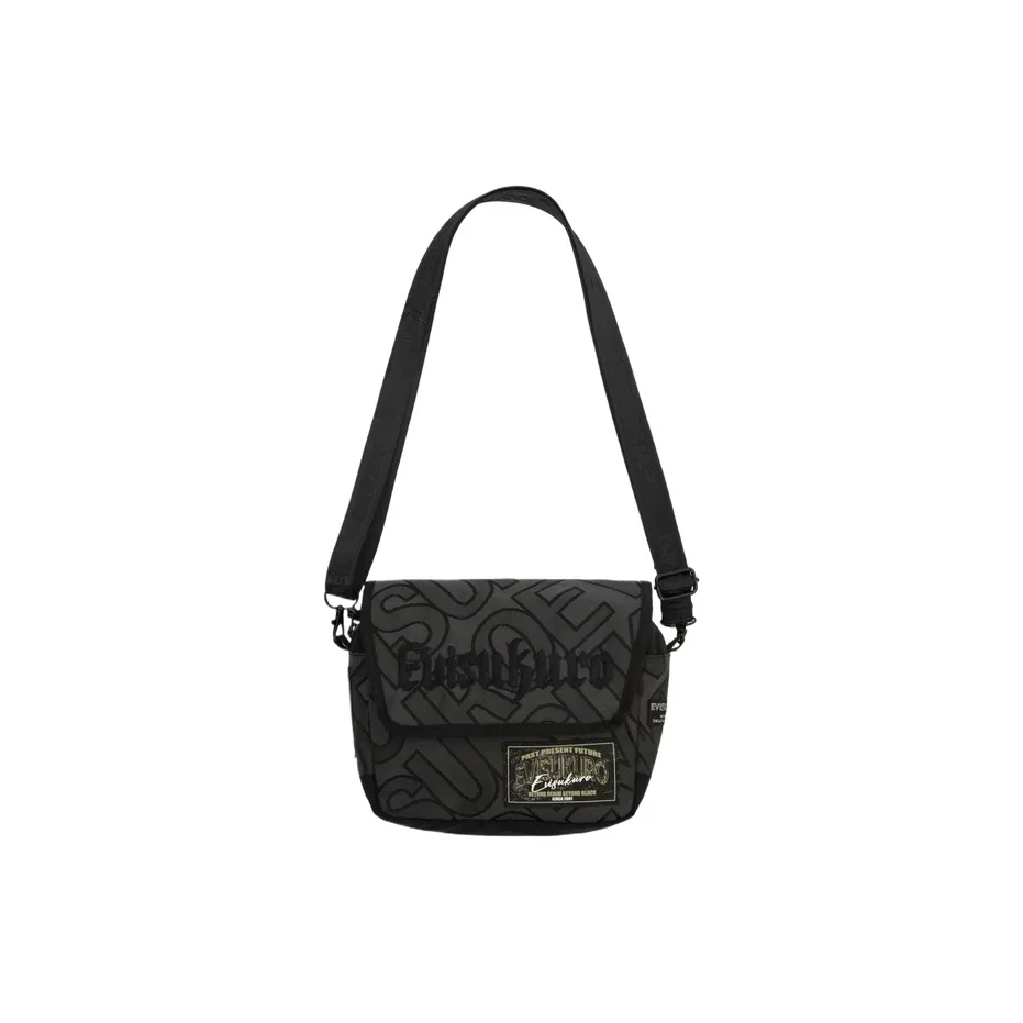EVISU Polyester Shoulder Bag, Crossbody Bag Unisex All Over Charcoal Gray