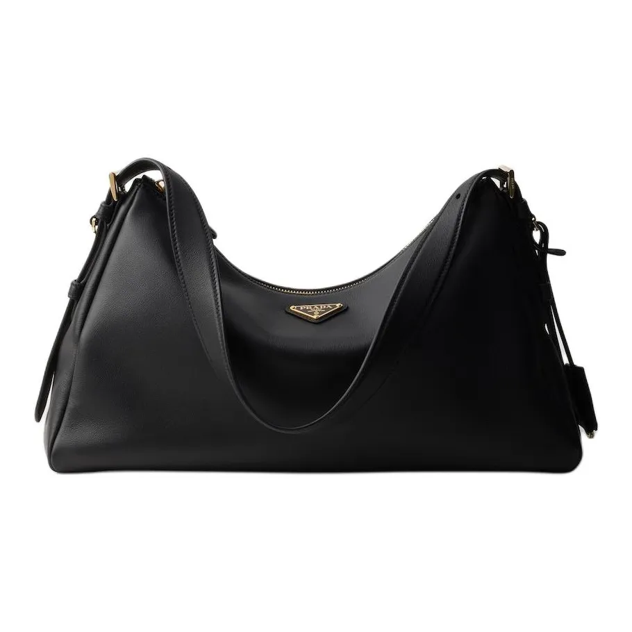 PRADA Leather Hobo Bag Handbag Shoulder Bag Women's Black