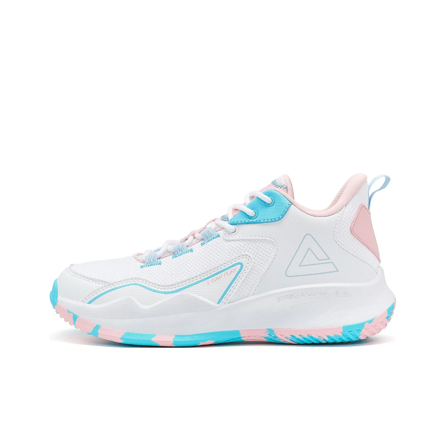 PEAK TP9 Team Slip Resistant, Abrasion Resistant, Rebound Resistant Mid Top Basketball Shoes Women's White Blue Pink
