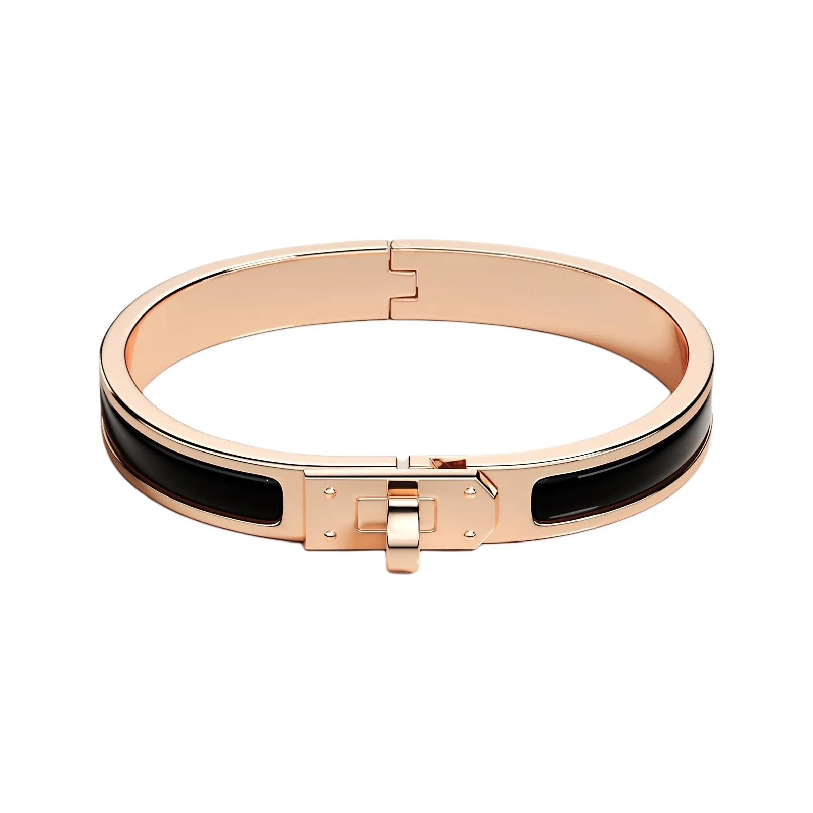 HERMES Rose Gold-Plated Metal Enamel Bangles Unisex Rose Gold