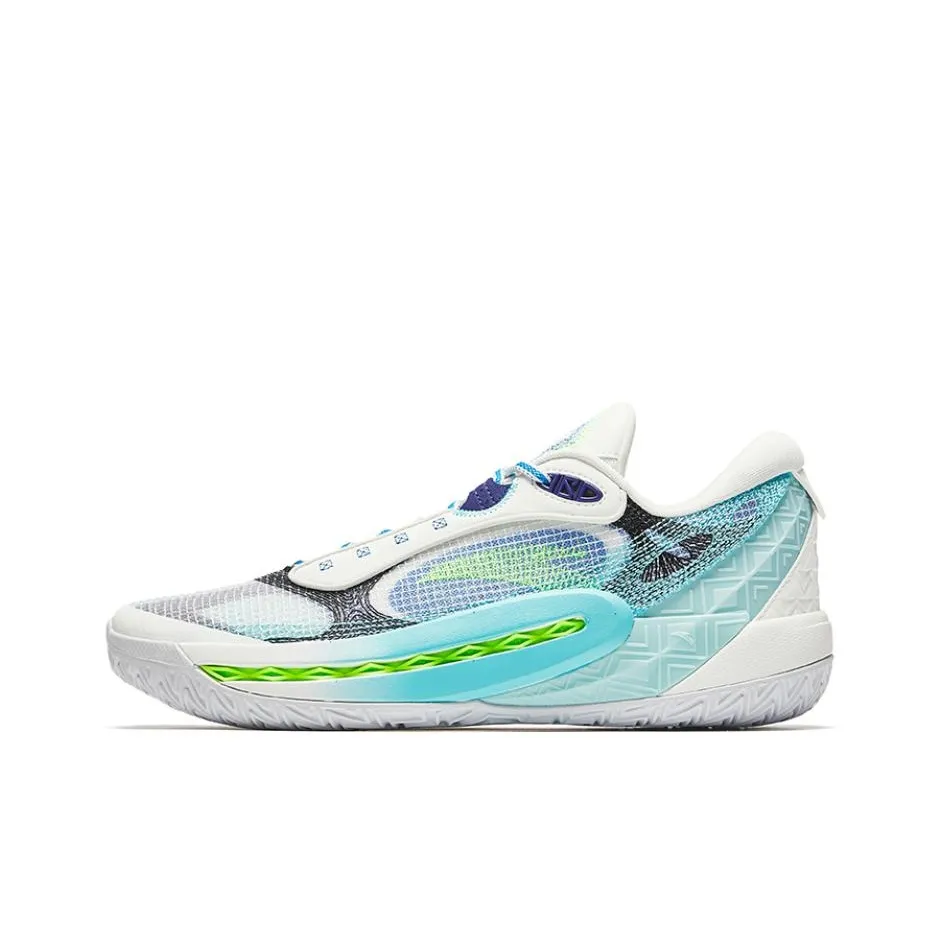 Anta Shock Wave 6 Cushioning, Wear Resistant Low Top Basketball Shoes Men's White Blue