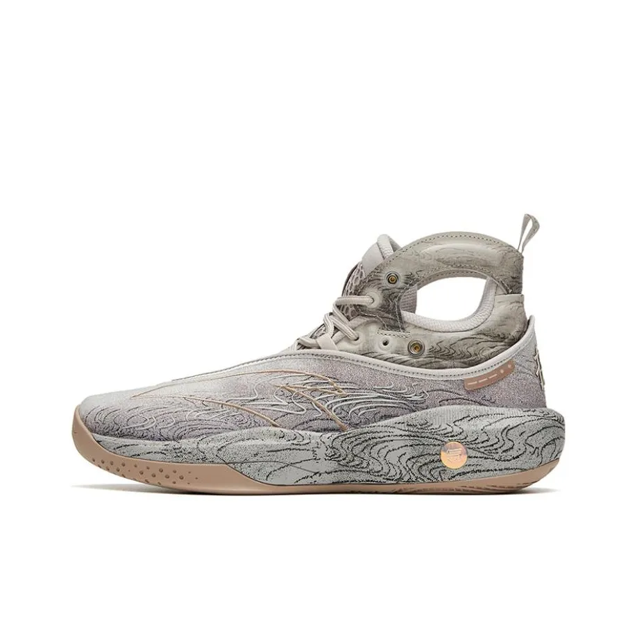 Anta KT8 Twelve Water Paintings Cushioning Anti-Slip And Wear-Resistant High-Top Basketball Shoes Gray Brown