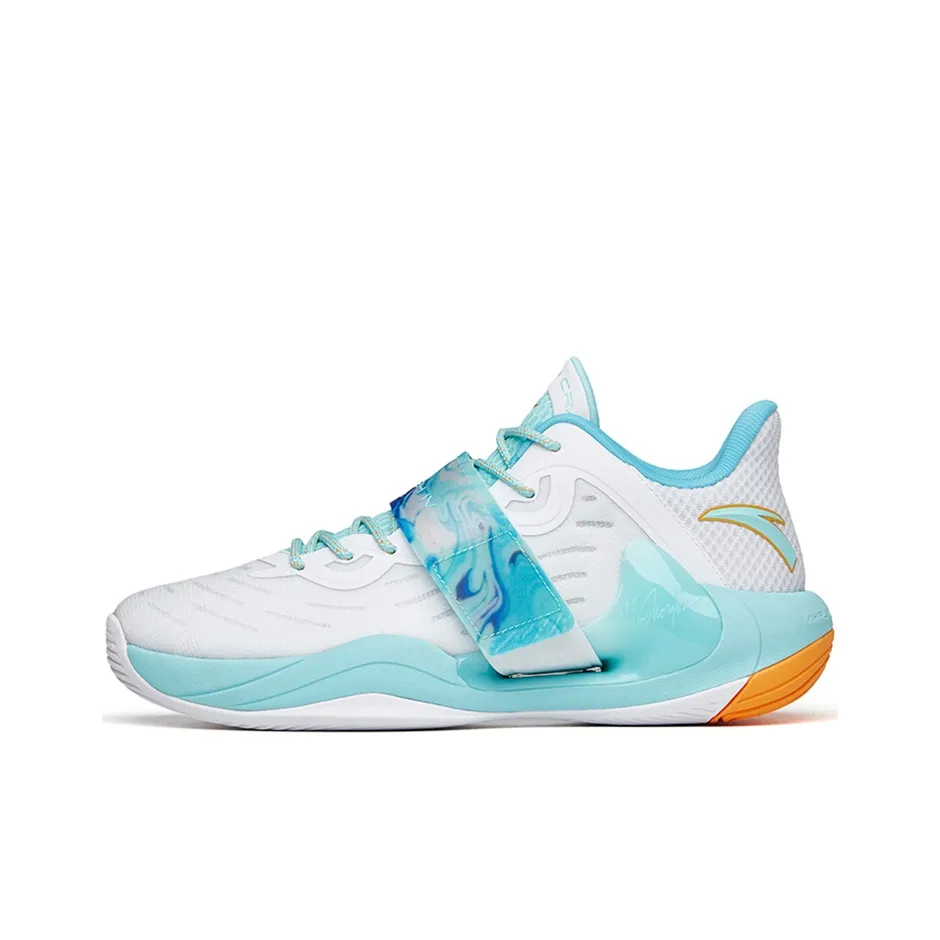 Anta Water Flower 4 Anti-Slip Wear-Resistant Low-Top Basketball Shoes White Blue Orange