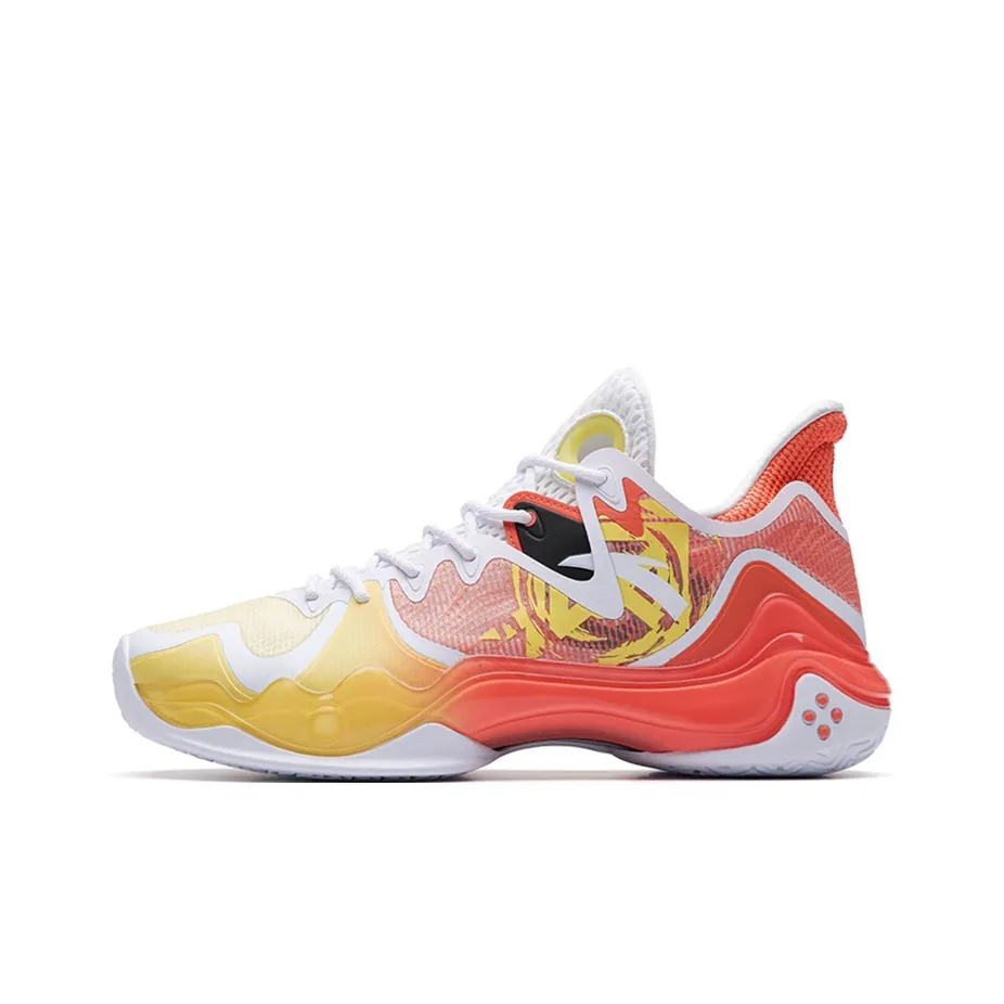 Anta Shock Wave 4 Anti-Slip Wear-Resistant Low-Top Basketball Shoes Orange Yellow