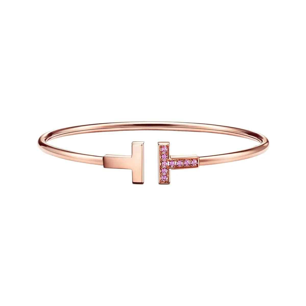 TIFFANY & CO. T Diamond 18K Rose Gold Bangles Women's Pink