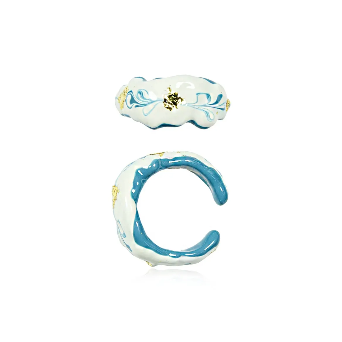 AWE Цветная глазурь Нерегулярные Цветовой блок Дизайн Разрисованный Ручной работы Парные кольца Женские