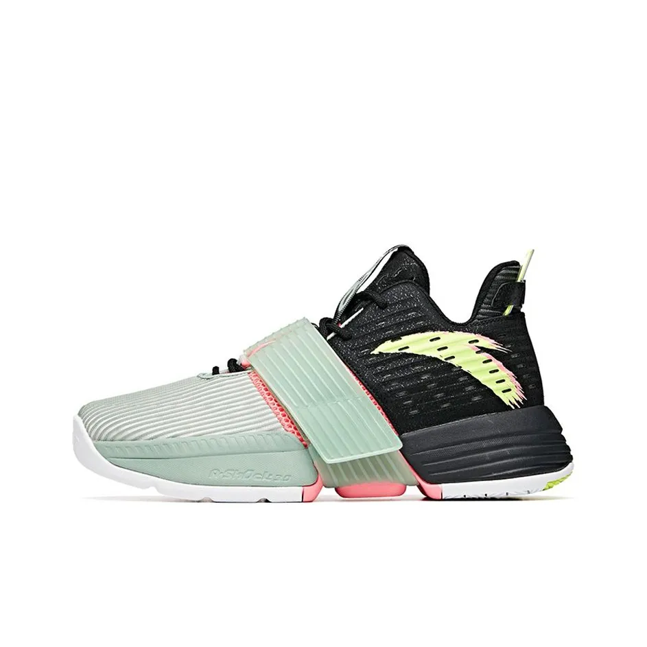 ANTA 2 Шок-абсорберы Устойчивая к истиранию Высокий топ Баскетбольные кроссовки Мужские Черный Зеленый