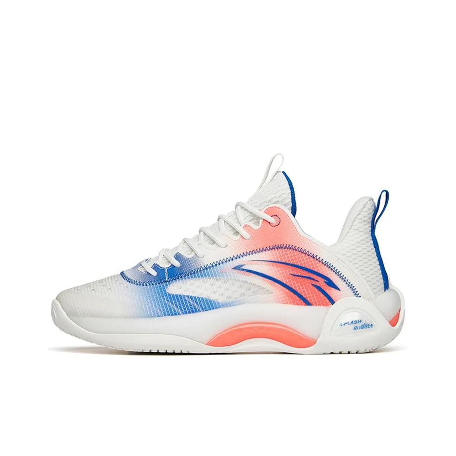 Anta Cement Bubble 2.0 Cushioned Slip-Resistant Low-Top Performance Basketball Shoes White Blue Red Hot Orange