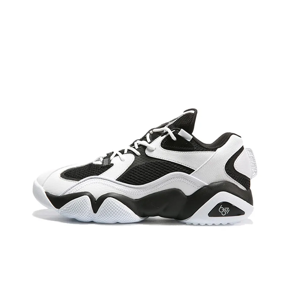 PEAK State Pole 6371 Non slip Wear resistant Shock Absorption Mid Top Vintage Basketball Shoes Men's White Black