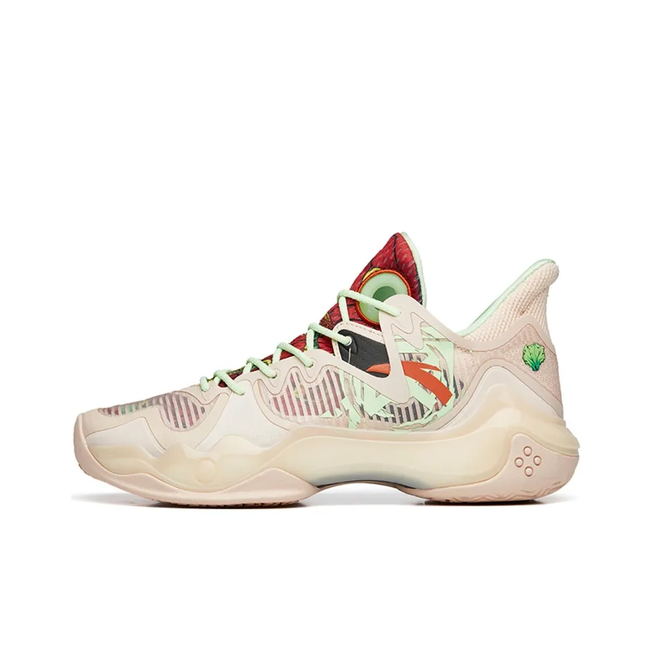 Anta Shock Wave 4 Wear-Resistant Slip-Resistant Low-Top Performance Basketball Shoes Men's Brown Green
