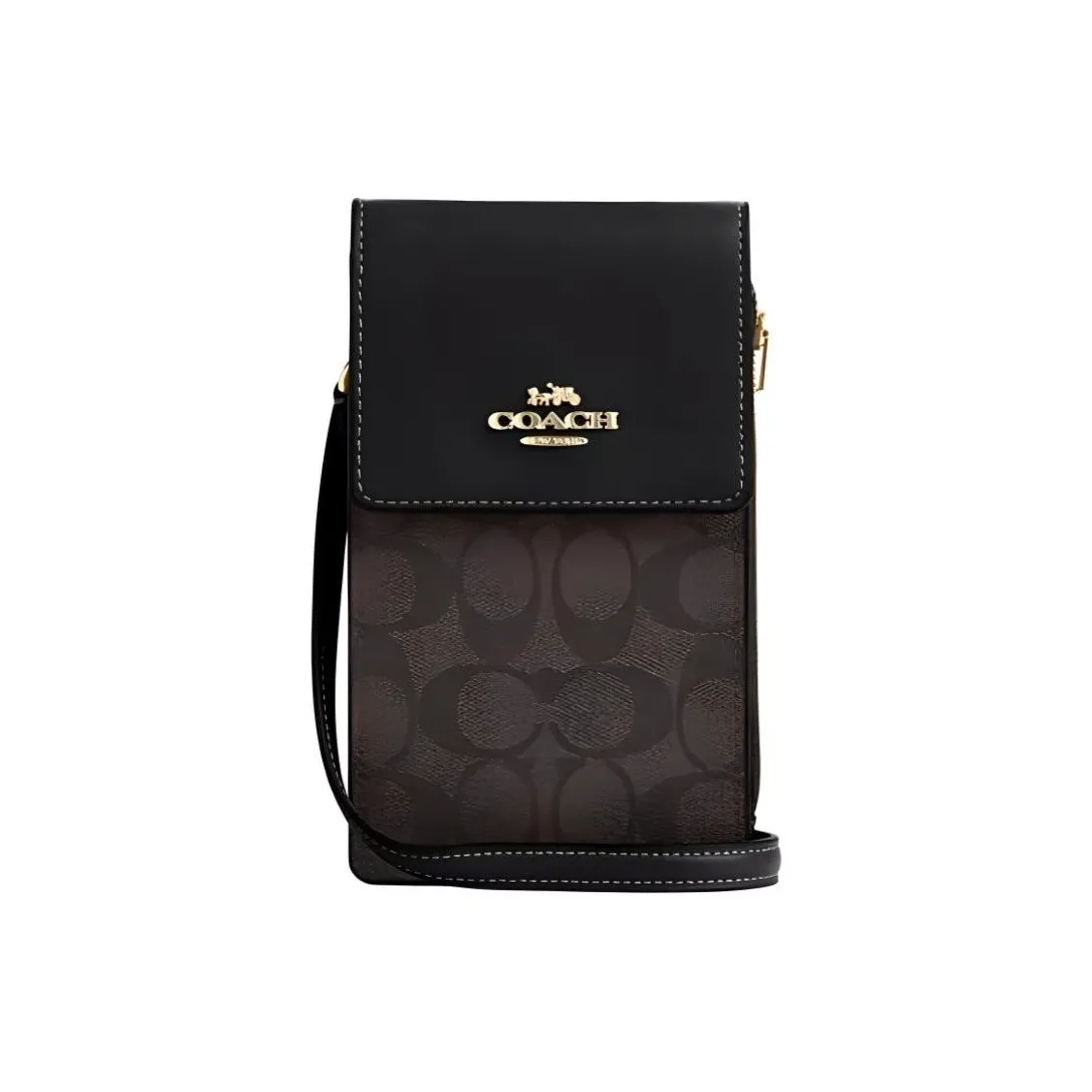 COACH N S Холст с покрытием и гладкая кожа Сумка через плечо для мобильного телефона Мини Женская Золотая Коричневая Черная