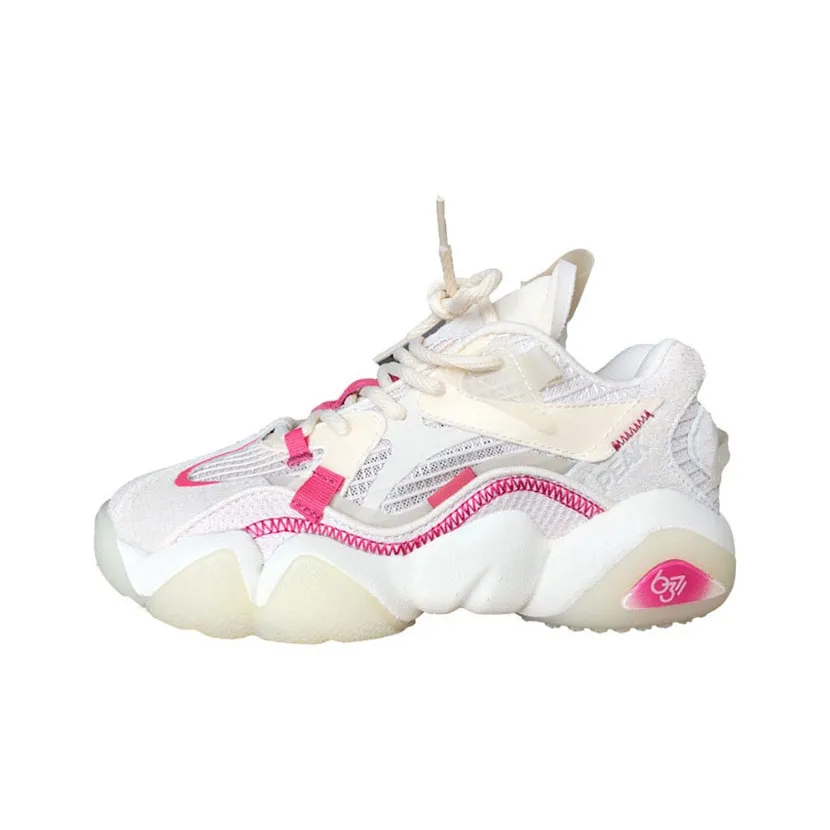 PEAK State Pole 6371 Breathable Anti Slip And Wear Resistant Low Top Chunky Sneakers Women's Beige White Pink