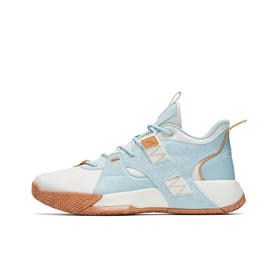 ANTA Basketball Shoes Men Mid-Top Ivory White/Light Steel Blue