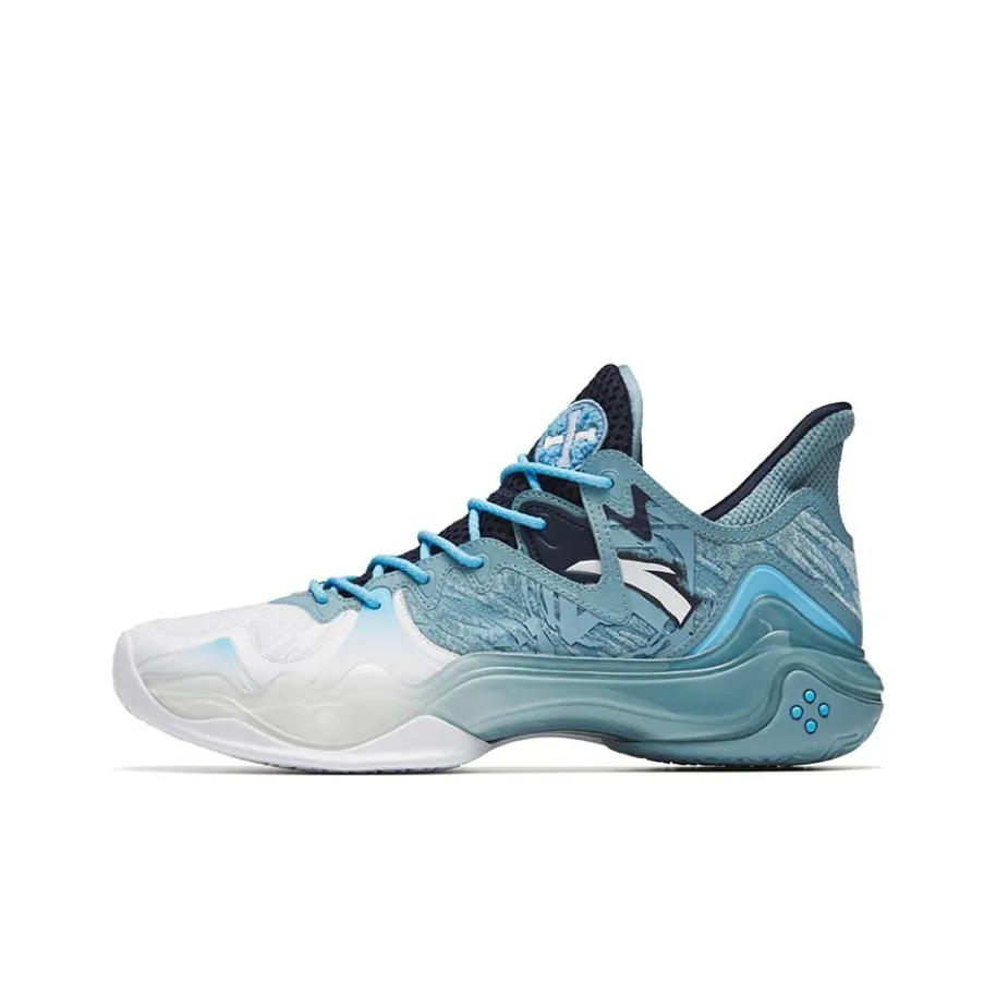 Anta Shock Wave 4 Husky Cushioning Anti-Slip And Wear-Resistant Low-Top Performance Basketball Shoes Blue White