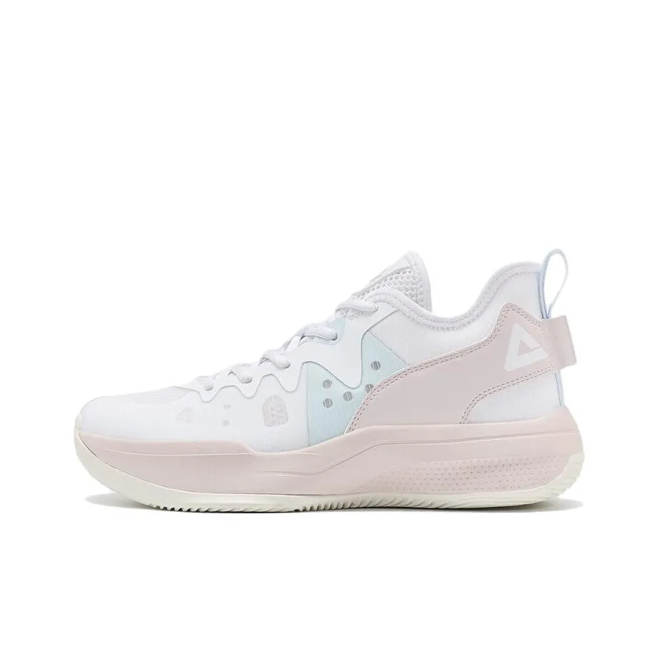 PEAK Lanying Cushioning Anti Slip And Wear Resistant Lightweight Rebound Low Top Basketball Shoes Unisex White Pink