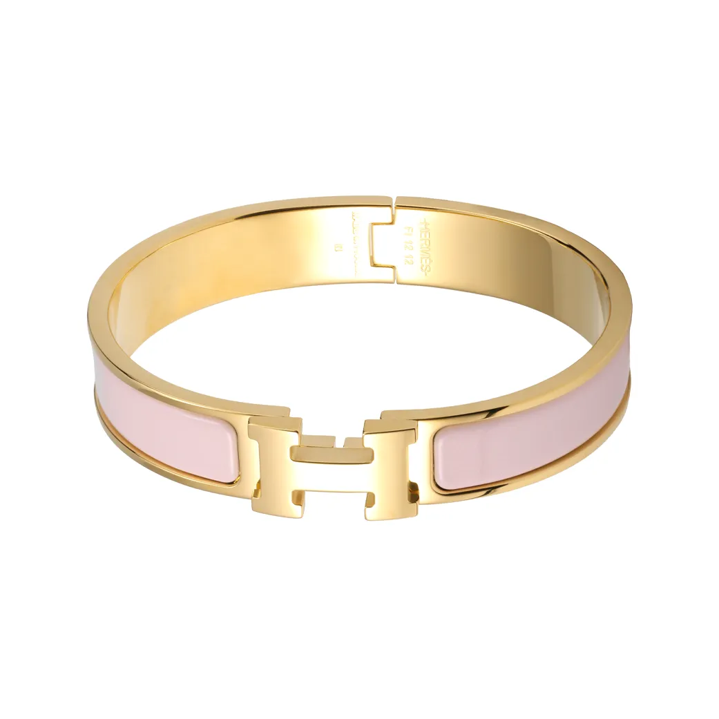 HERMES Gold Plated Bangles Women's Gold, Pink