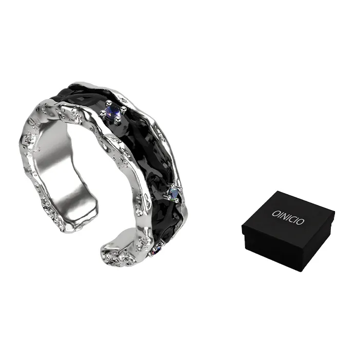 OINICIO Multicolor Zircon With 925 Sterling Silver Rings Unisex Black