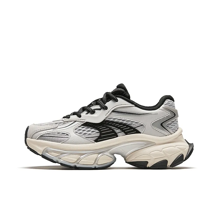 Anta Star Moon Series Cushioning Anti Slip And Wear Resistant Low Top Chunky Sneakers Women's Gray Silver Black