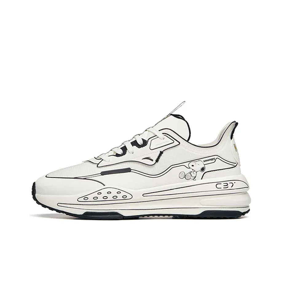 SNOOPY x Anta C37 Series Cushioned Slip-Resistant Abrasion-Resistant Low-Top Running Shoes Men's Black White