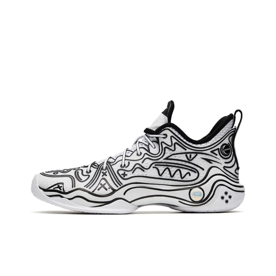 Anta Frenzy 4 Pro Anime Cushioning Anti-Slip And Wear-Resistant Mid-Top Basketball Shoes Black White