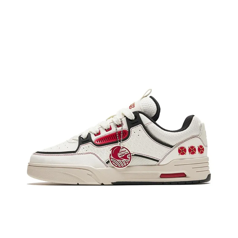 Anta AOJIE Good Things Will Happen Cushioning, Wear Resistant Low Top Skateboard Shoes Men's White Black Red
