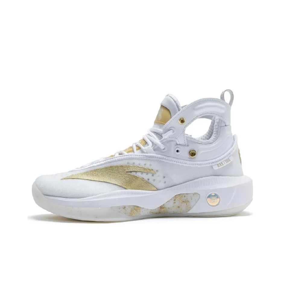 ANTA KT8 KT 8 Амортизаторы Устойчивые к истиранию Высокий топ Баскетбольные кроссовки Мужские Белый Золото
