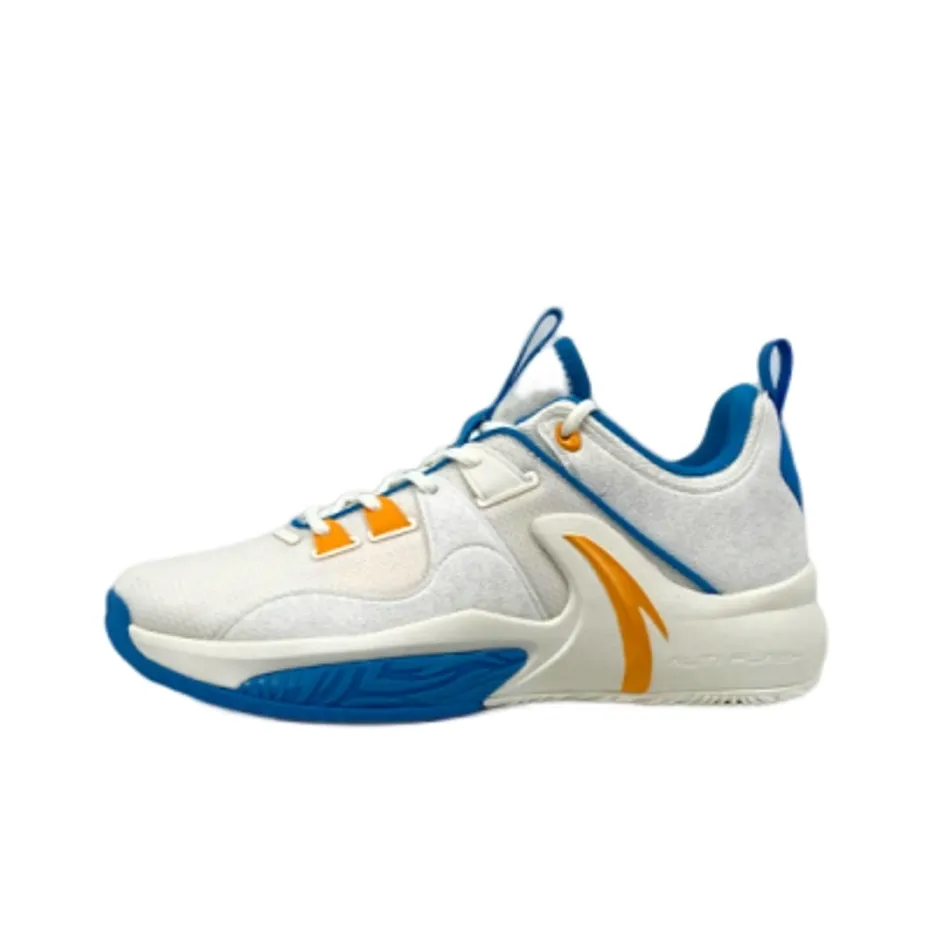 Anta Swoosh 1.0 Wear-Resistant Slip-Resistant Low-Top Performance Basketball Shoes Men's White Blue Yellow