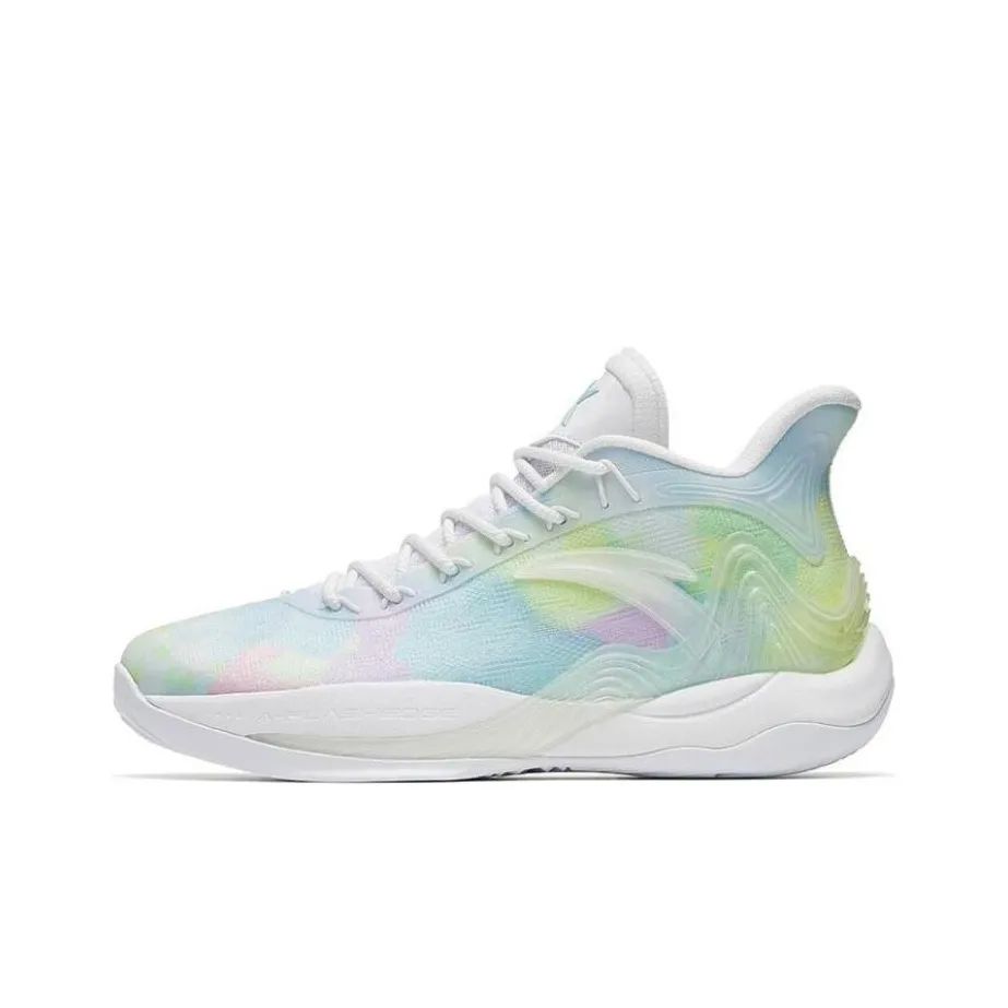 Anta Mountain 2 Cushioning Anti-Slip And Wear-Resistant Coverage Mid-Top Basketball Shoes Men's White River Water Blue