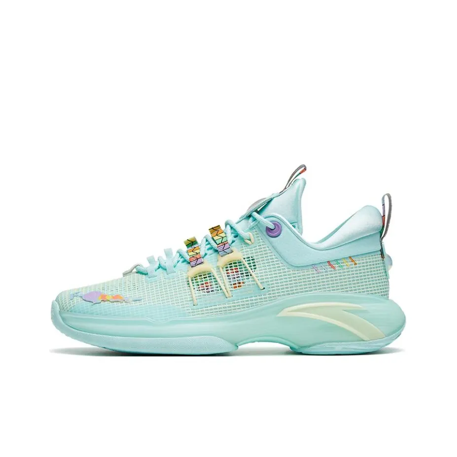 Anta Nitrogen Technology Cushioned Slip Resistant Rebound Low Top Basketball Shoes Teal Hot Air Balloon
