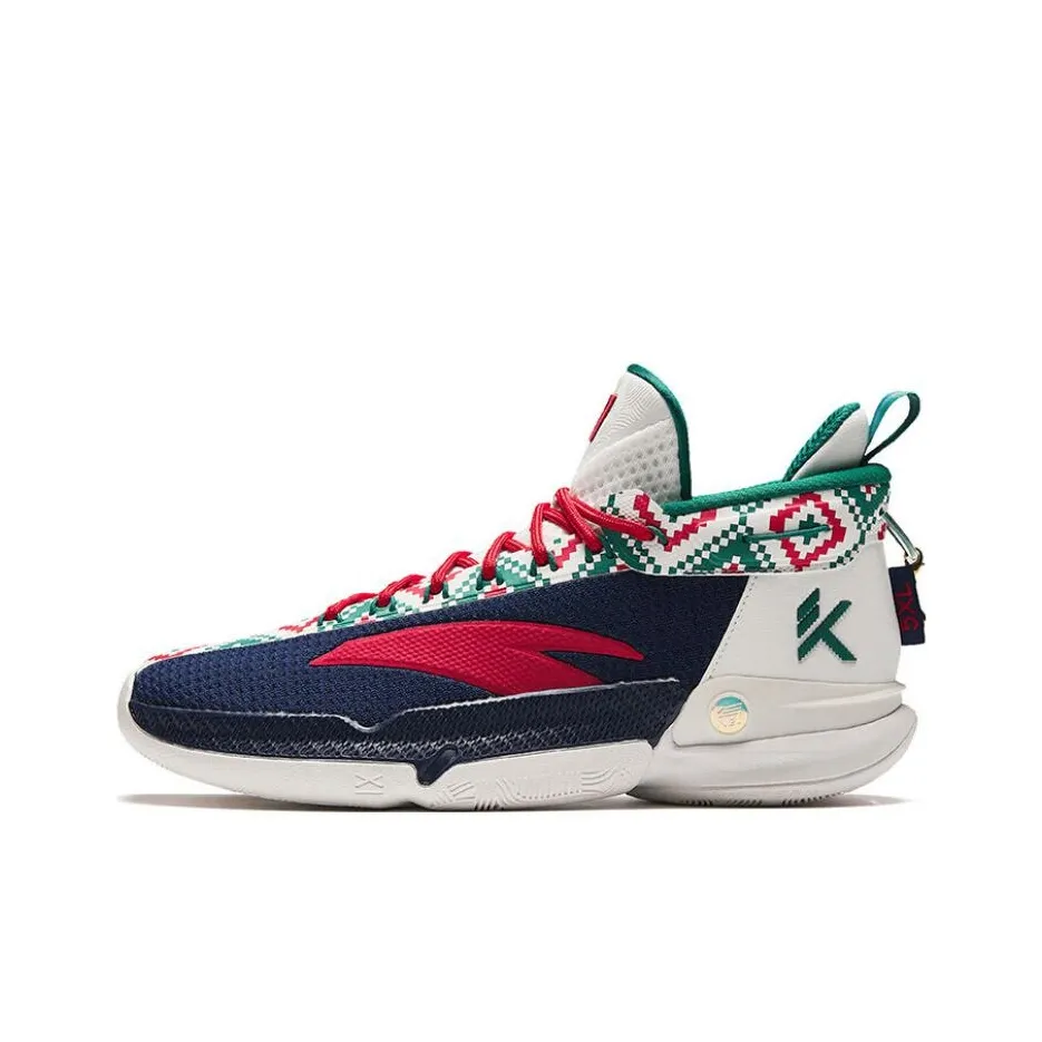 Anta KT9 Cushioned Wear-Resistant Breathable Mid-Top Basketball Shoes Men's Blue White Red